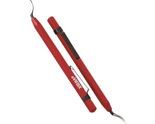 Ébavureur de poche Virax avec clip et lame courbe en acier.