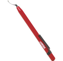 Ébavureur Virax avec poignée rouge et lame métallique courbe pour l'ébavurage de tubes.