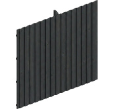 Panneau de clôture brise-vue en lattes de bois verticales de couleur anthracite.