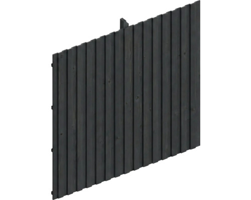 Panneau de clôture brise-vue en lattes de bois verticales de couleur anthracite.