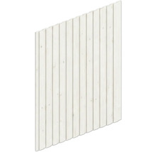 Panneau mural en bois blanc avec lattes verticales.