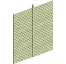 Panneau de clôture en bois imprégné vert avec lames horizontales et un poteau.