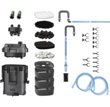 Kit de filtre extérieur Tetra pour aquarium avec cuve, masses filtrantes comme anneaux céramiques et bio-balles, tuyaux, ventouses. Tetra Logo.