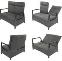 Salon de jardin 2 places en rotin avec dossier réglable dans différentes positions