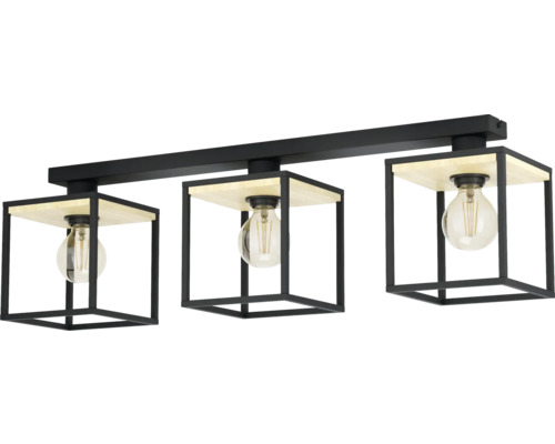 Deckenleuchte mit drei Leuchten, Holz und Metall