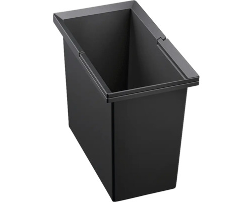 Poubelle rectangulaire en plastique noir pour systèmes de tri sélectif.