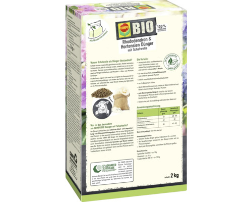 COMPO BIO Engrais Rhododendrons et Hortensias avec laine de mouton, emballage de 2 kilogrammes