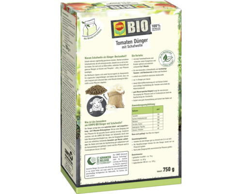 COMPO Bio Tomatendünger mit Schafwolle, 750 Gramm Packung für den ökologischen Landbau