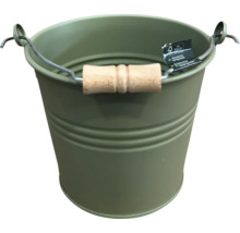 Seau métallique avec poignée en bois