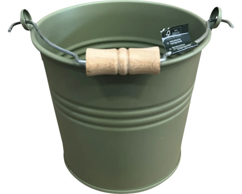Seau métallique avec poignée en bois