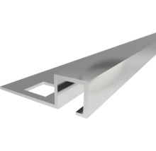 Profilé de finition pour carrelage en forme de U en aluminium avec aile de fixation perforée.