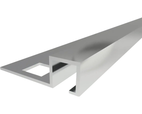 Profilé de finition pour carrelage en forme de U en aluminium avec aile de fixation perforée.