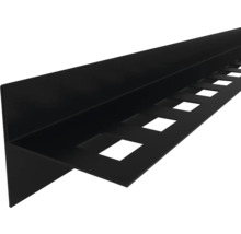 Schwarzes Abschlussprofil für Fliesen aus Aluminium mit quadratischer Lochung.