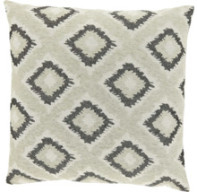 Quadratisches Dekokissen mit gewebtem geometrischem Rautenmuster in Grau und Beige.