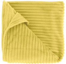 Plaid en polaire jaune avec une structure en velours côtelé doux.
