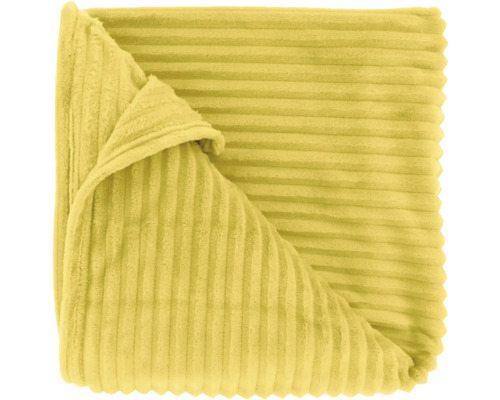 Plaid en polaire jaune avec une structure en velours côtelé doux.