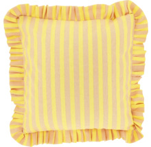 Gestreiftes Zierkissen mit Volant in Gelb und Beige.