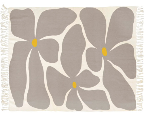 Tapis avec un grand motif floral abstrait et des franges