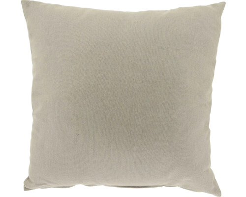 Quadratisches Dekokissen aus Textilgewebe in Beige.