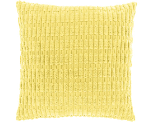 Quadratisches Zierkissen mit Cord-Struktur in Gelb.