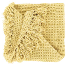 Plaid jaune avec structure en nid d'abeille et franges