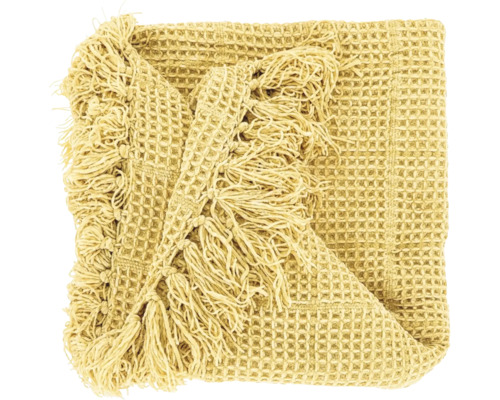 Plaid jaune avec structure en nid d'abeille et franges
