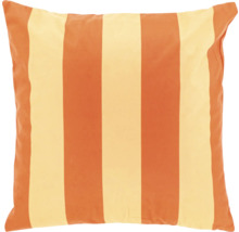 Quadratisches Dekokissen mit breiten vertikalen Streifen in Orange und Creme.