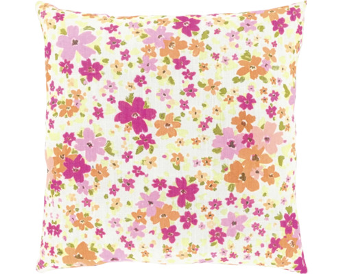 Quadratisches Zierkissen mit Blumenmuster.