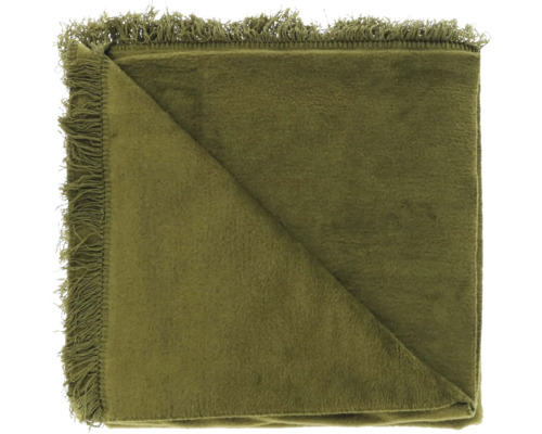 Plaid doux avec franges, vert olive.