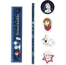 Kit de papeterie Disney La Reine des Neiges avec règle, crayon, gomme et taille-crayon.
