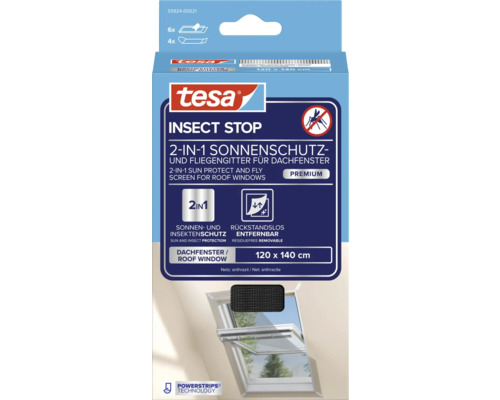 Tesa Insect Stop 2 en 1 protection solaire et moustiquaire pour fenêtres de toit, 120 x 140 cm