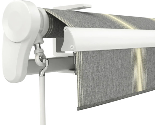 Markise mit grauen und hellen Streifen