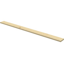 Langes Holzbrett aus hellem Holz mit vorgebohrten Löchern.