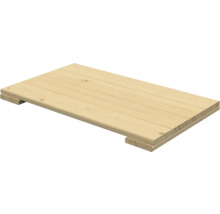 Rechteckiges Brett aus hellem Holz mit zwei Querleisten an der Unterseite.