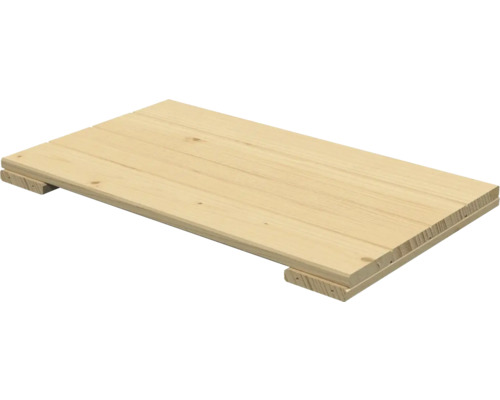Planche rectangulaire en bois clair avec deux lattes transversales sur le dessous.
