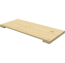Rechteckiger Fachboden aus Massivholz mit zwei Stützleisten auf der Unterseite.