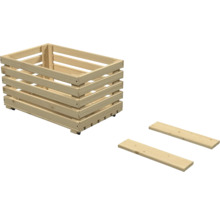 Caisse en bois faite de lattes claires avec deux planches en bois supplémentaires.