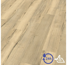 Sol stratifié avec structure en bois de chêne, résistance à l'eau de 24 heures et antidérapant.