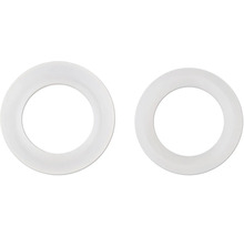 Deux rosaces blanches en plastique pour tuyaux.