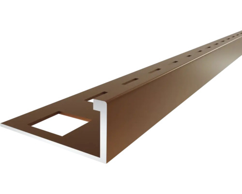 Profilé de finition pour carrelage en forme de L en aluminium bronze, perforé.