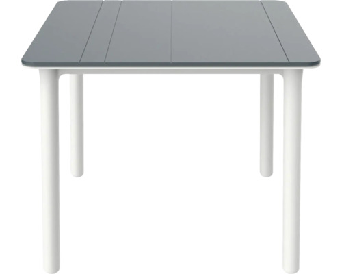 Gartentisch 90x90 cm Kunststoff anthrazit Moderner Gartentisch mit rechteckiger Tischplatte in Lattenoptik und vier runden Standbeinen.