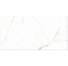 Carreau blanc aspect marbre avec veinures grises.