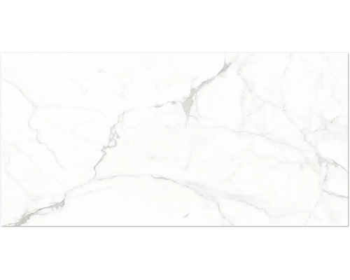 Carreau aspect marbre avec veinage gris.