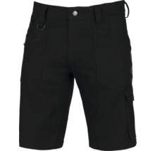 Short de travail noir avec plusieurs poches, passants de ceinture et anneau en D pour artisans.