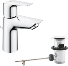 Mitigeur de lavabo GROHE avec garniture de vidage à tirette en chrome brillant pour la salle de bains.