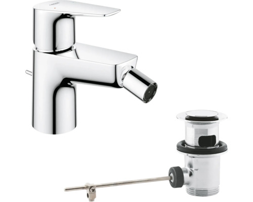 Robinet de bidet GROHE Start Edge 2020 chrome 23345001 Mitigeur monocommande pour bidet avec mousseur orientable et garniture de vidage à tirette en chrome.