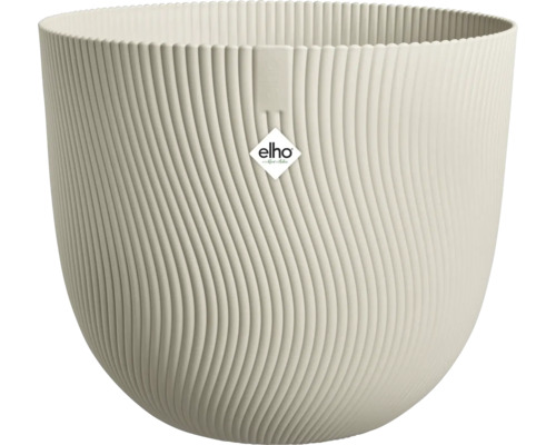 Pot de fleurs rond avec structure nervurée ondulée et elho Logo.