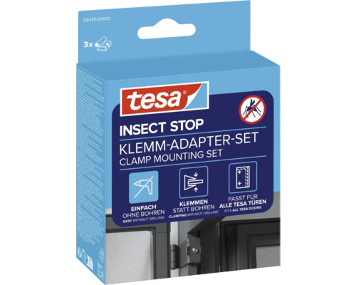 tesa® Adapter für FALT Tür anthrazit tesa Insect Stop Klemm-Adapter-Set für Insektenschutztüren, einfache Montage ohne Bohren durch Klemmen, 3 Stück.