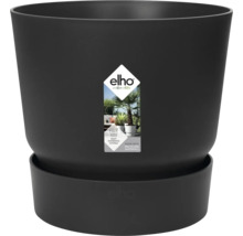 Pot de fleurs elho avec soucoupe en plastique recyclé, noir mat, rond.