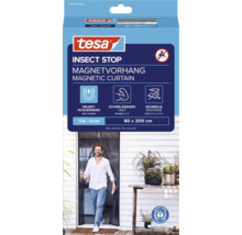 tesa Insect Stop Magnetvorhang für Türen, selbstschließend, 80 mal 200 Zentimeter, anthrazitfarbenes Netz.